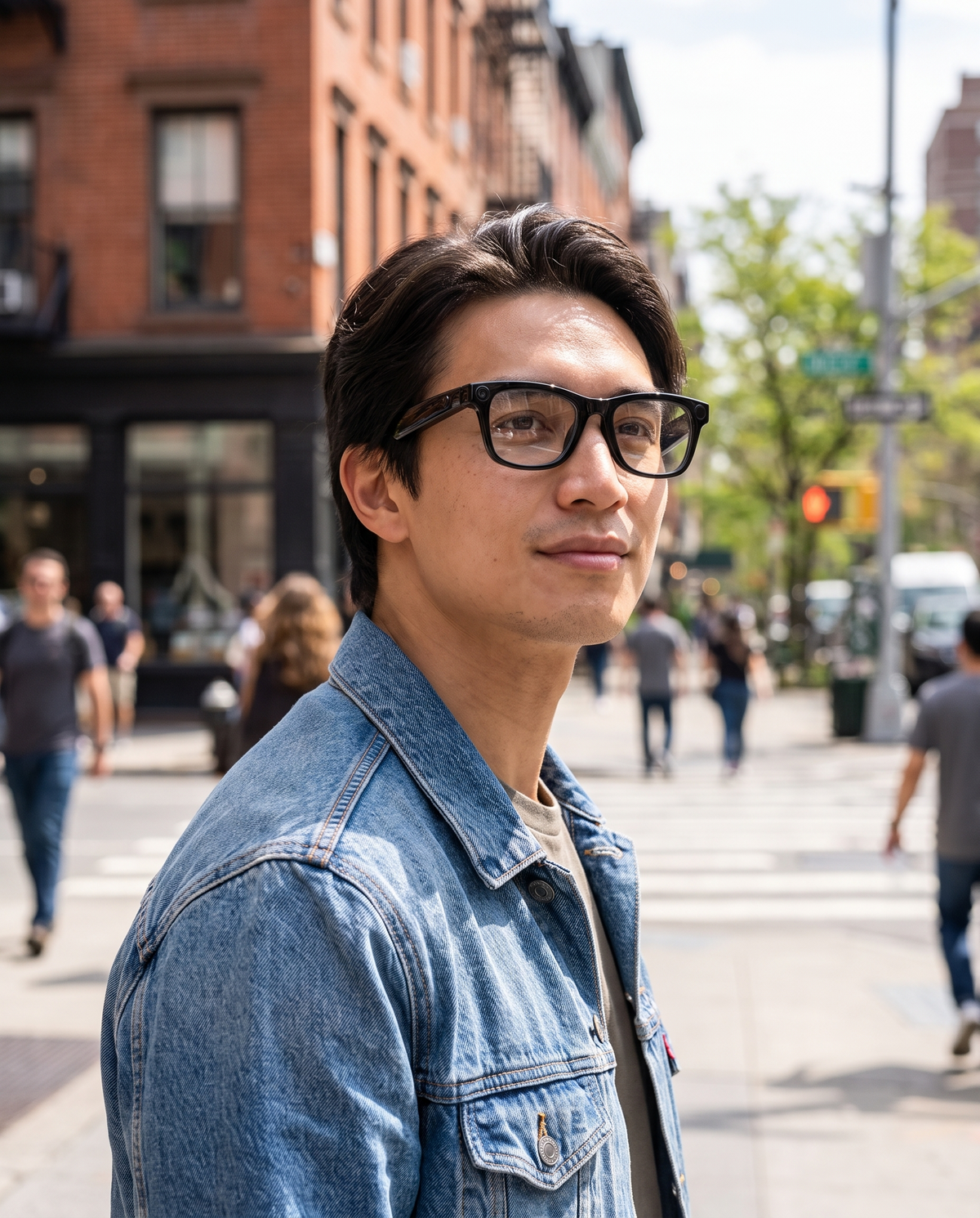 Homme portant les lunettes intelligentes IA AG18 LE BON DEAL en ville
